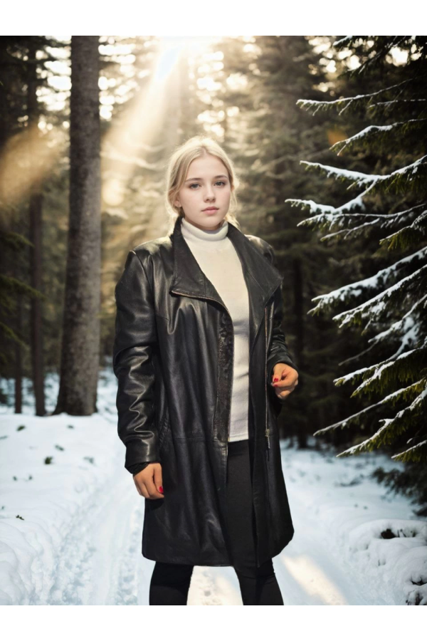 Velmora Premium Uzun Kollu Hakiki Deri Ceket - Siyah