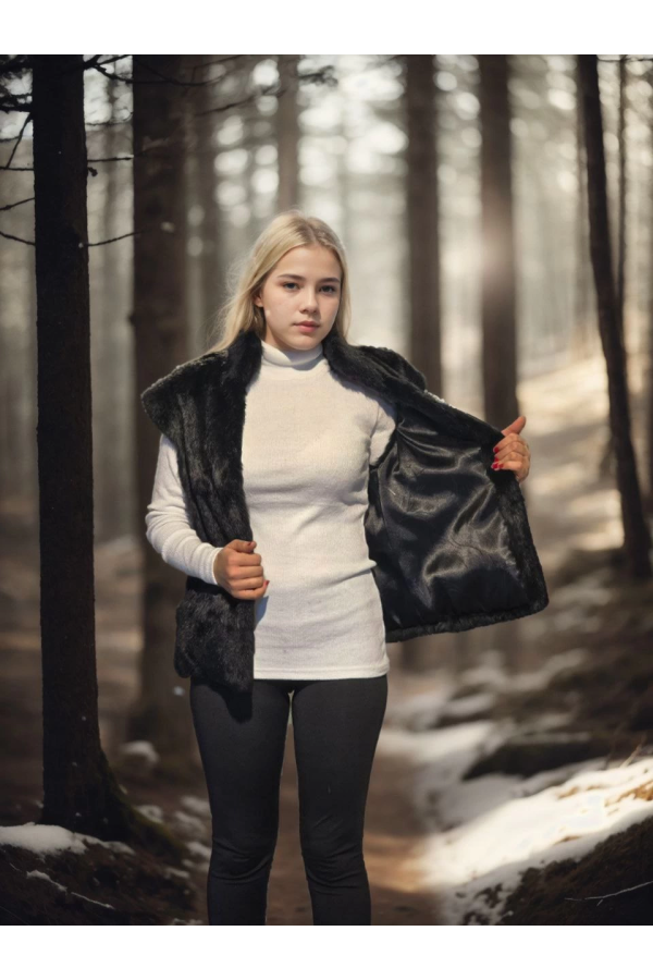 Velmora Premium Kolsuz Hakiki Kürk - Siyah