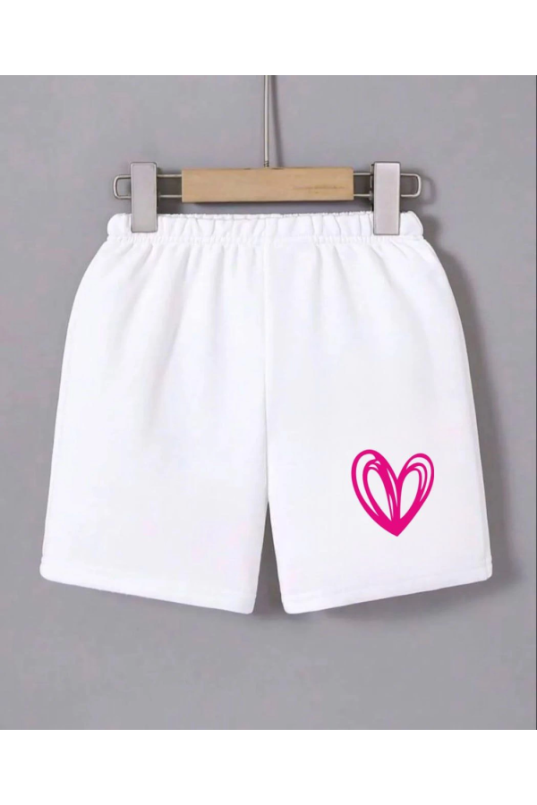 Velmora    Beli Lastikli Baskılı Mini Şort - Beyaz -
