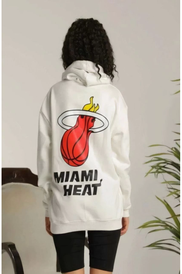 Velmora Premium Kapşonlu Baskılı Sweetshirt - Beyaz