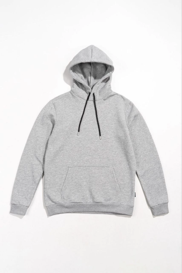 Velmora Premium Uzun Kol Kapşonlu Basic Sweatshirt hoodie - Gri