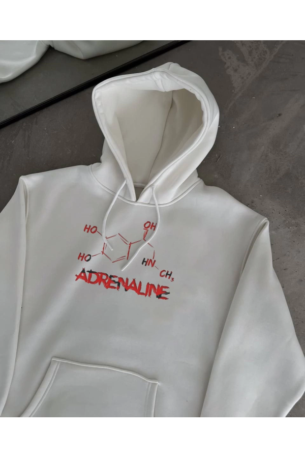 Kışlık Uzun Kol Kapüşonlu SweatShirt - Beyaz