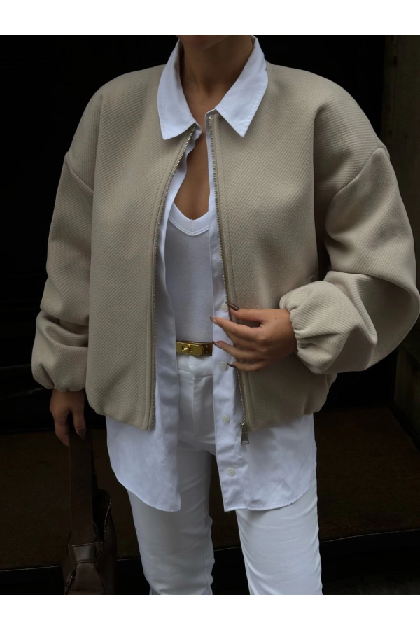 Velmora  Kaşe Kaşmir Fermuarlı CEKET - Bej