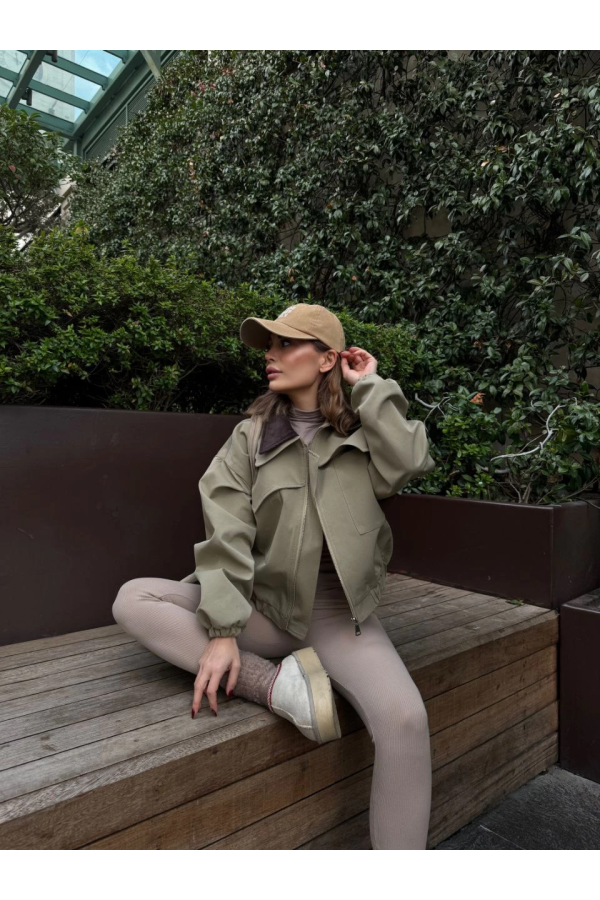 Çift Yakalı Ceket Mont - Yeşil