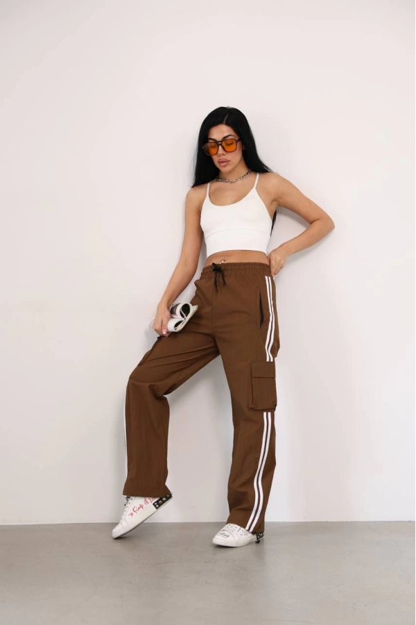 Velmora  Praşut Kumaş Kargo Çeplı Baggy Esofman - Kahve -