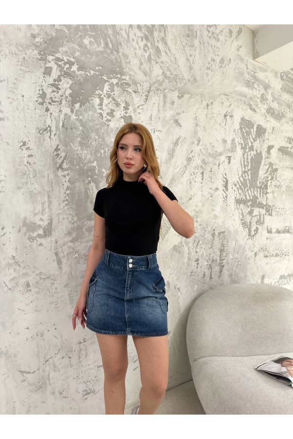 Velmora Premium Kısa kol Badi bluz - Siyah