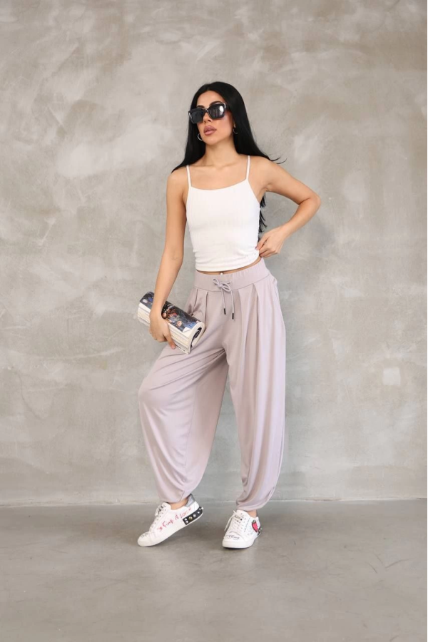 Velmora  Osy Modal Yumuşak Dokulu Kumaş Şalvar Pantalon - Bej -