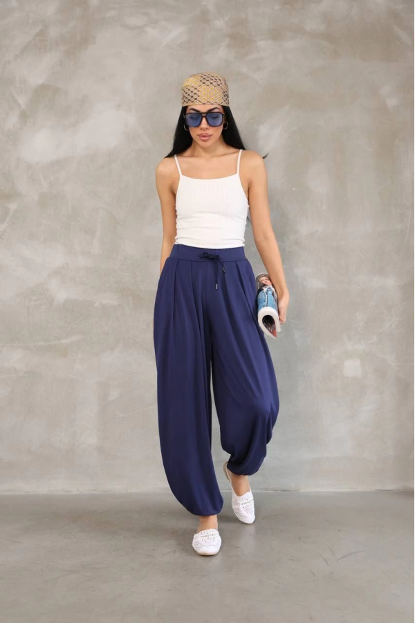 Osy Modal Yumuşak Dokulu Kumaş Şalvar Pantalon - Lacivert -