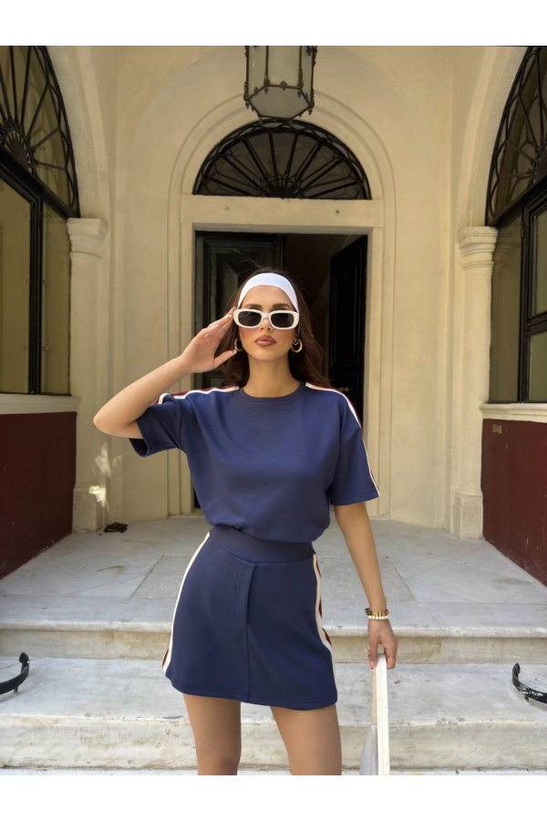Velmora  Osy Modal T-shirt Mini Şortlu Etek İkili Takım -Lacivert -