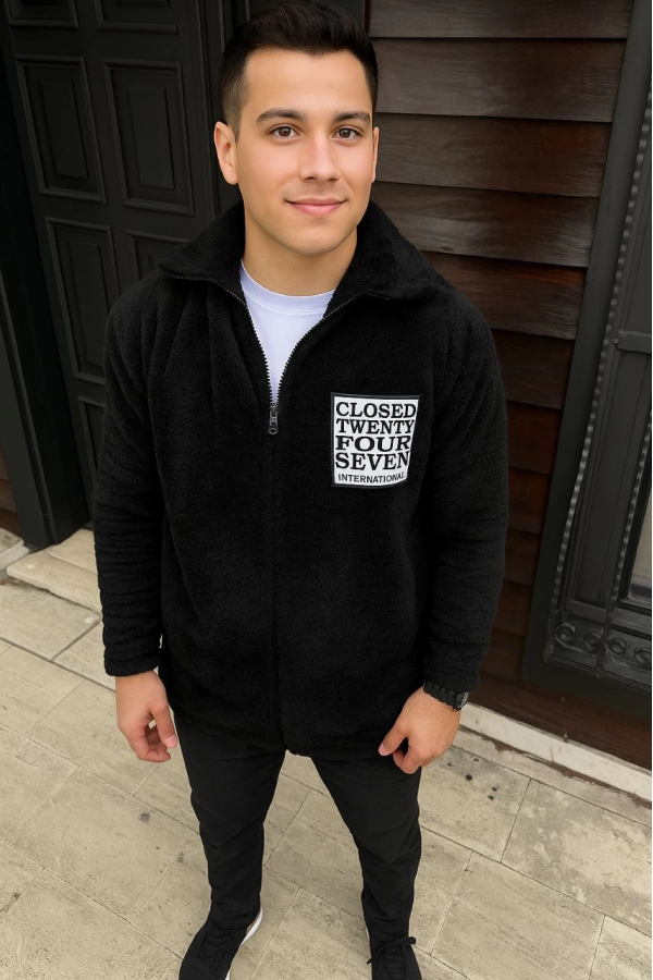 Velmora    Polar Fermuarlı Sweatshirt – Kapüşonsuz, Cepli, Yumuşak Dokulu, Oversize Rahat Kalıp, Kışlık Sıcak Tutan Fermuarlı Üst - Siyah