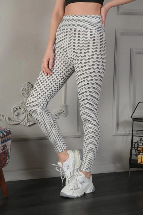 Kadın Yüksek Bel Toparlayıcı Likralı Büzgülü Tayt - Beyaz