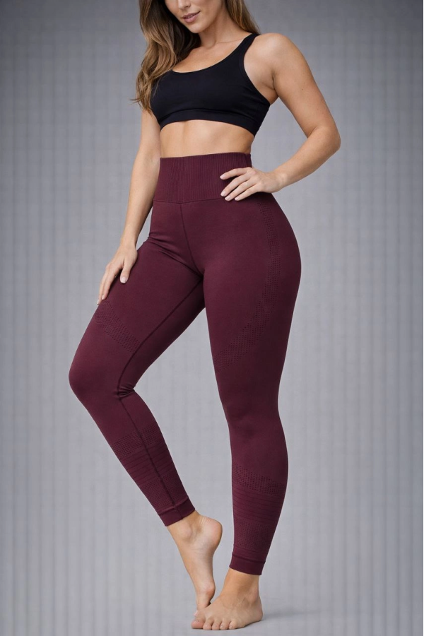 Nonofit Kadın Yüksek Bel Full Extra Toparlayıcı Likralı Ön Arka ve Bilek Desenli Tayt - Bordo