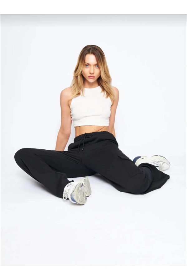 Zunex Kargo Cepli Palazzo Kadın Eşofman Altı - Siyah