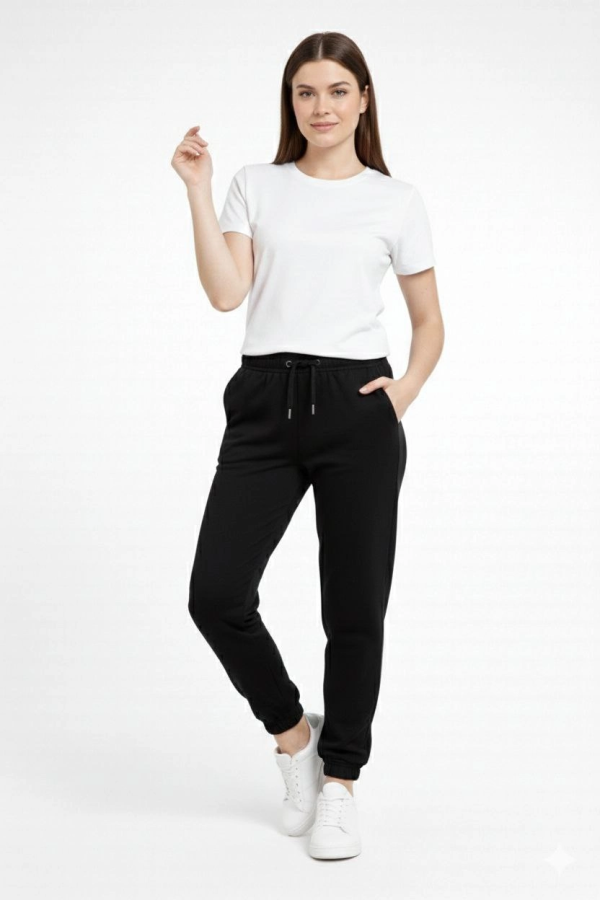 Kadın Jogger Eşofman Altı Rahat Kalıp, Cepli, Lastikli Paça, Günlük Spor Pantolon - Siyah