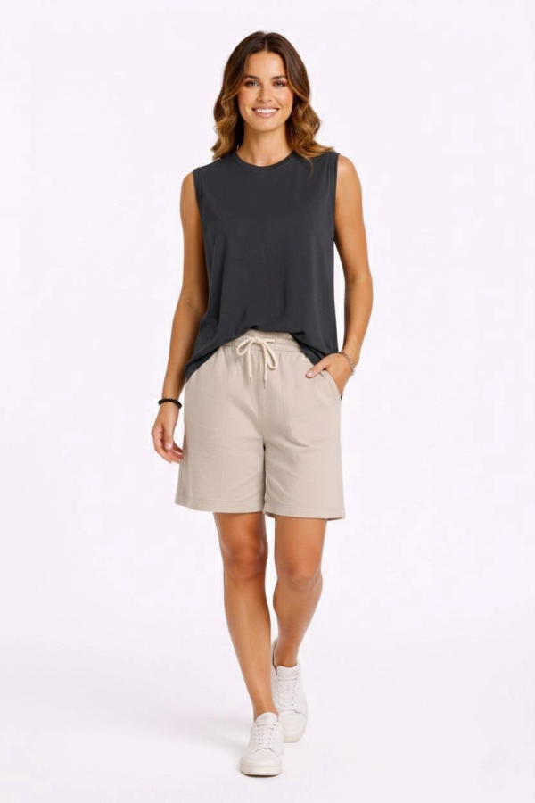 Oversize Kadın Atlet Salaş Kalıp Bisiklet Yaka Basic Yazlık Spor Bluz - Füme