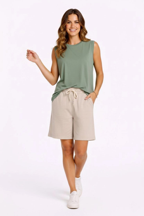 Oversize Kadın Atlet Salaş Kalıp Bisiklet Yaka Basic Yazlık Spor Bluz - Mint Yeşili