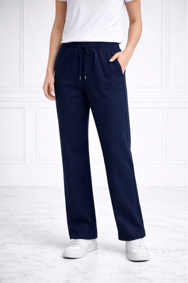 Kadın Düz Paça Beli Lastikli İpli Günlük Spor Eşofman Altı Rahat Fit - Lacivert