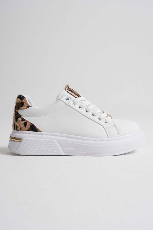 Vega Leopar Detaylı Beyaz Kadın Spor Ayakkabı