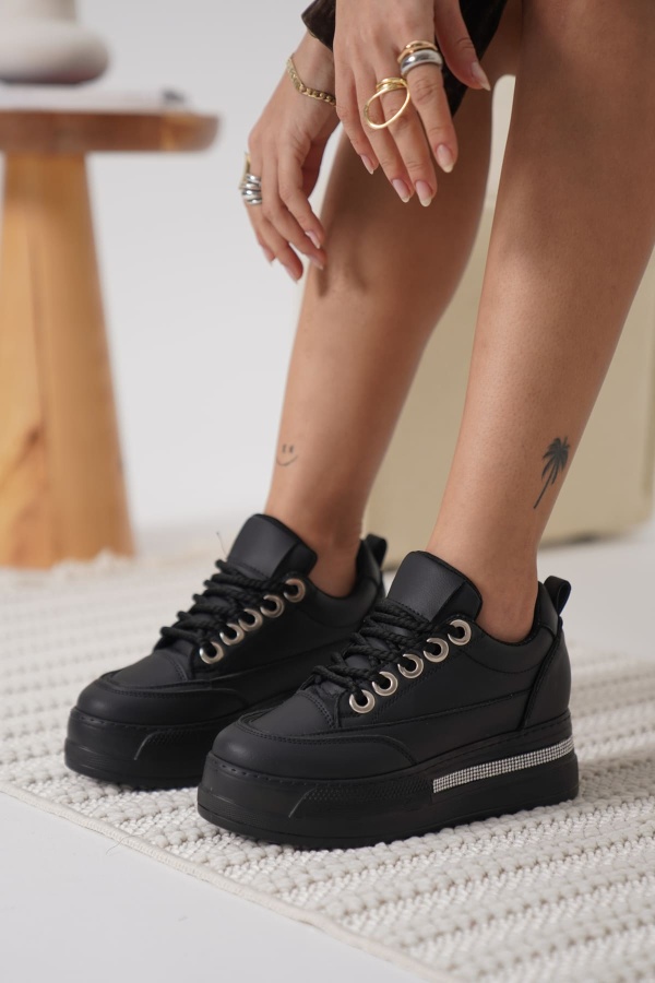 Ecila Kadın Siyah Tabanlı Siyah Gizli Topuklu Sneaker