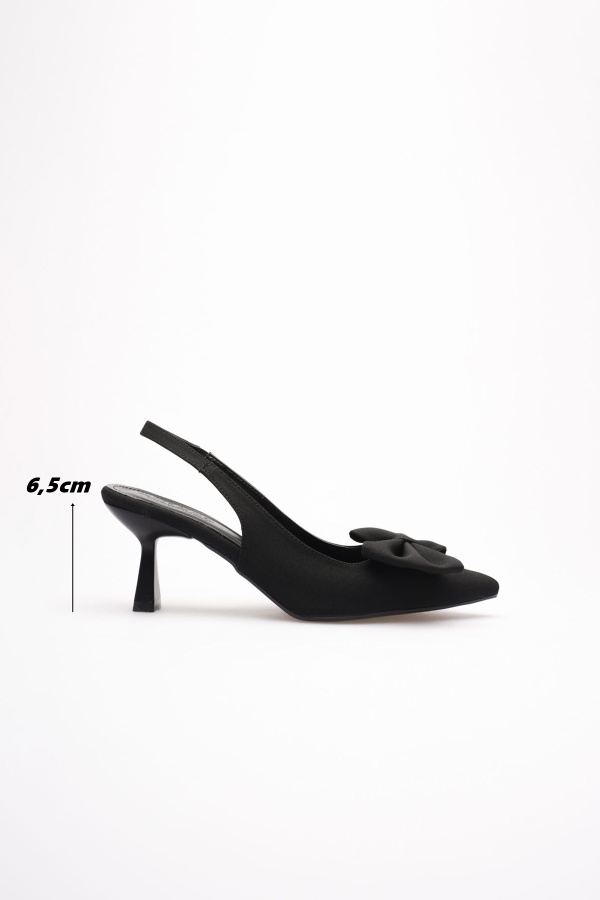Siyah Fiyonklu Kitten Topuklu Slingback Kadın Ayakkabı TR08MS24A