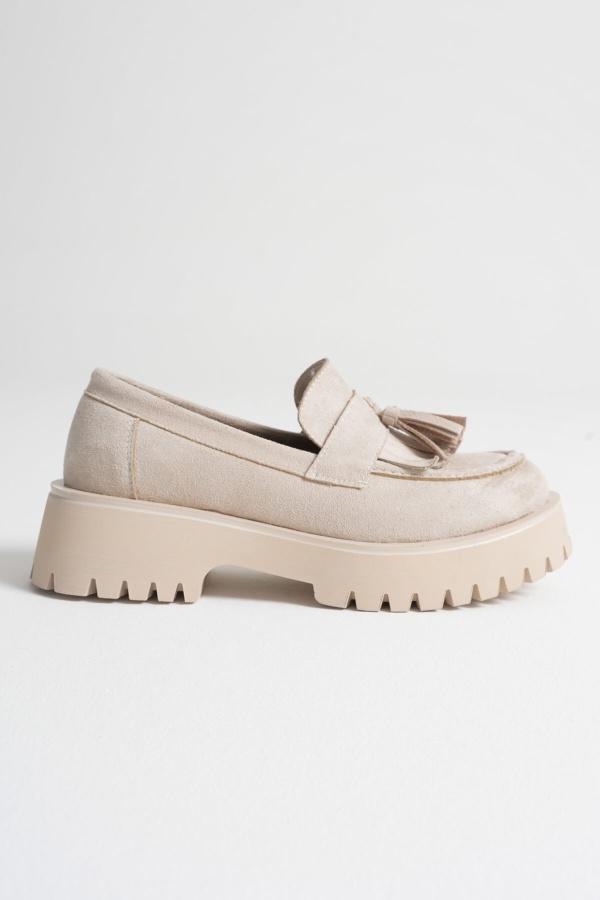 Anim Kadın Günlük Bej Süet Loafer Ayakkabı