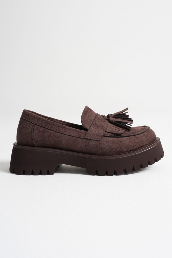 Anim Kadın Günlük Acı Kahve Süet Loafer Ayakkabı