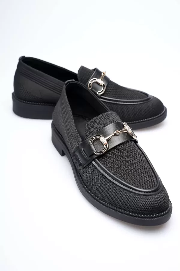 Siyah Kadın Loafer Metal Tokalı Rahat Günlük Ayakkabı TR30MS02A