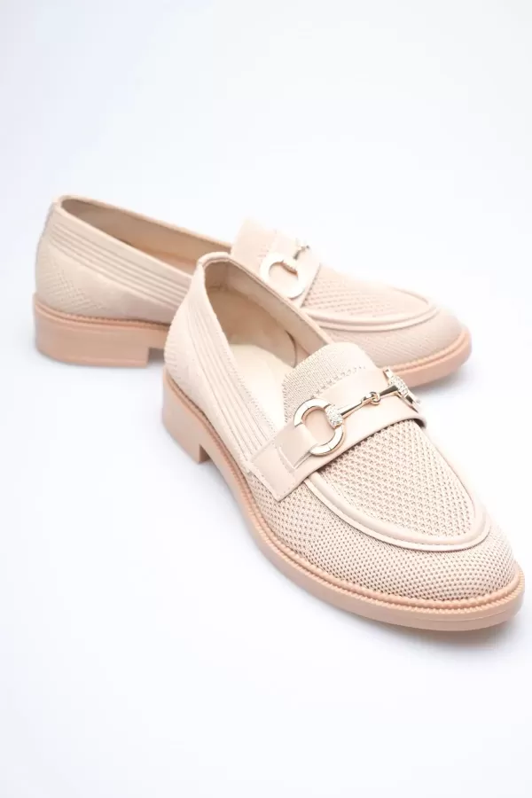 Bej Kadın Loafer Metal Tokalı Rahat Günlük Ayakkabı TR30MS02B