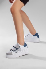 Kadın Beyaz Mavi Yüksek Topuklu Spor Ayakkabı , Snekaer