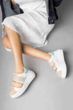 Kadın Beyaz Yeşil Yüksek Topuklu Spor Ayakkabı , Snekaer