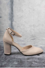 Kadın Bilekten Bağcıklı Topuklu Ayakkabı - Vizon
