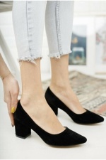 Dublin Kadın Topuklu Ayakkabı - Siyah Süet