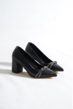 Siyah Günlük Kadın Taşlı Topuklu Ayakkabı