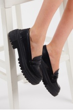 Onig Siyah Cilt Önü Bantlı Rahat Kalıp Kadın Günlük Ayakkabı