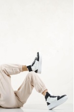 Spoty Yüksek Topuklu Bilekli Beyaz Siyah Kadın Günlük Spor Ayakkabı