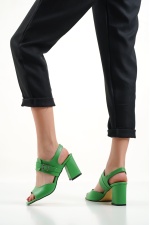 Nerzul Yeşil Kadın Kalın Yüksek Topuklu Sandalet