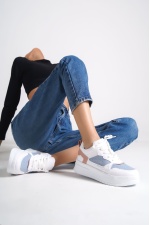 ALESSİ Bağcıklı Ortopedik Taban Kadın Sneaker Ayakkabı BT Beyaz/Mavi/Fuşya