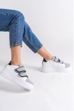 VALENCİA Bağcıksız Cırt Cırtlı Ortopedik Taban Kadın Sneaker Ayakkabı BT Beyaz/Gri
