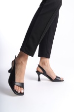 Kelly Siyah Cilt Kadın Yüksek Topuklu Sandalet