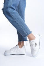 PRAG Bağcıklı Ortopedik Taban Desenli Kadın Sneaker Ayakkabı BT Beyaz
