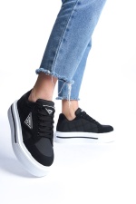 PRAG Bağcıklı Ortopedik Taban Desenli Kadın Sneaker Ayakkabı BT Siyah