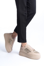 MIPA Bağcıklı Ortopedik Taban Simli Kadın Sneaker Ayakkabı TT Ten