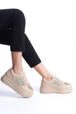 MIPA Bağcıklı Ortopedik Taban Simli Kadın Sneaker Ayakkabı TT Ten