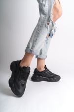 TOKYO Bağcıklı Ortopedik Taban Triko Detaylı Kadın Spor Ayakkabı ST Siyah