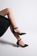 İnca Siyah Süet Kadın Yüksek Kadeh Topuklu Ayakkabı