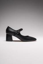 Mele Siyah Cilt Günlük Kadın Topuklu Ayakkabı