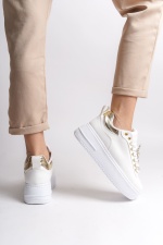 BRIANNA Bağcıklı Ortopedik Taban Renkli Taş Dekorlu Kadın Sneaker Ayakkabı BT Beyaz/Altın