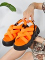 Çapraz Bağlı Neon Turuncu Siyah Ortopedik Taban Kadın Sandalet