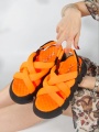 Çapraz Bağlı Neon Turuncu Siyah Ortopedik Taban Kadın Sandalet