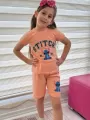 Somon Stitch Kısa Kollu Şortlu Çizgi Karakter Baskılı Kız Çocuk 2li Takım